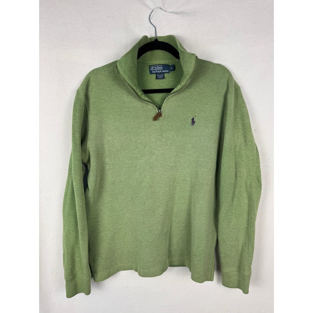 Polo Ralph Lauren Pullover Green Quarter Zip Cotton Knit Pony Logo Mens Small